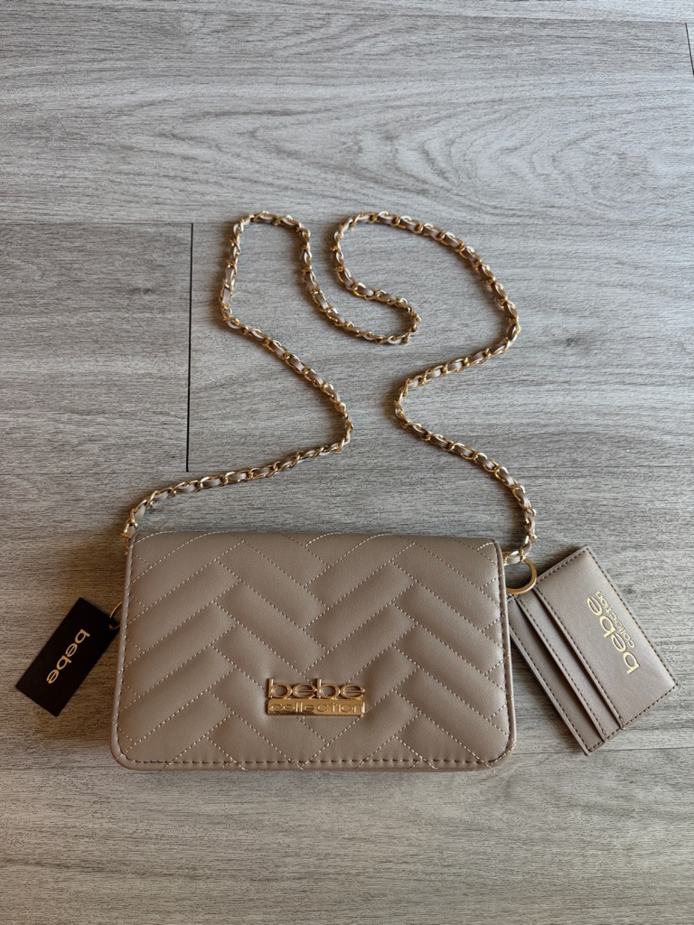 bebe Quilted Chevron Wallet in Taupe